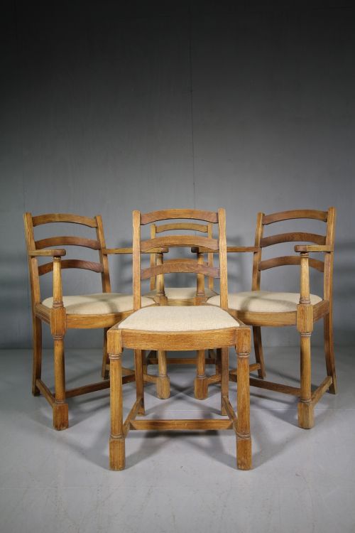 Set of Four 1930'S Heals of London Oak Dining Chairs