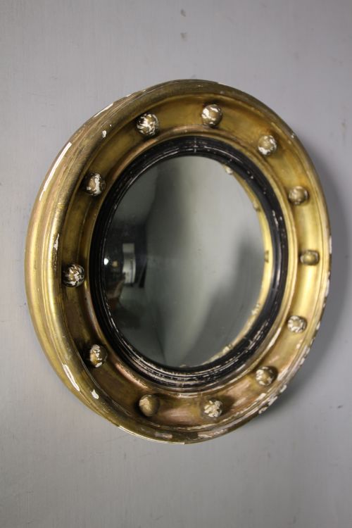English Antique Gilt Convex Mirror