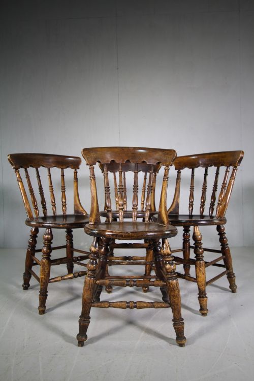 Set of Four 19th Century Antique Kitchen Dining Chairs
