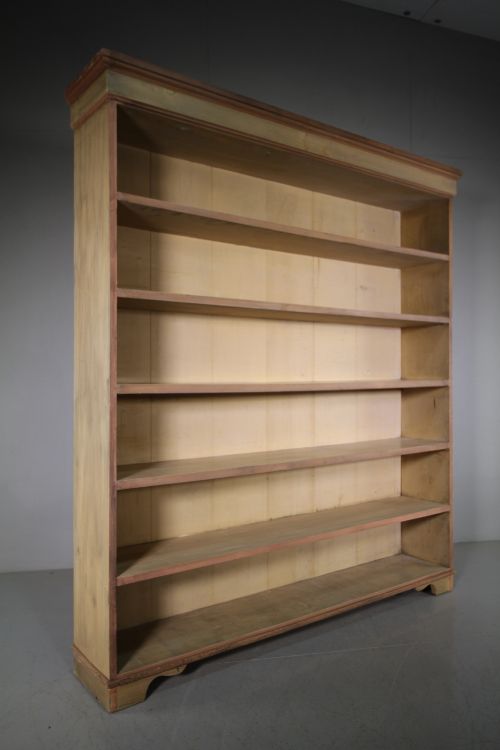 Large Original Antique Painted Pine Open Bookcase