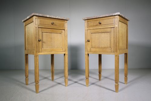 Pair of Antique Oak & Marble Bedside Cabinets