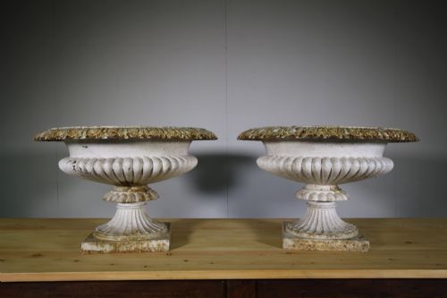 Large Pair of English 19th Century Cast Iron Garden Urns