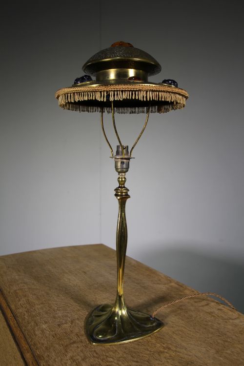English Art Nouveau Antique Brass Table Lamp