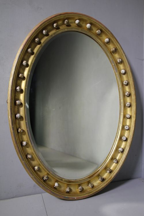 Large Edwardian Antique Gilt Oval Mirror