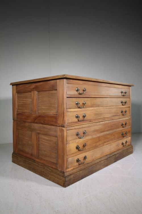 Edwardian Antique Walnut Plan Chest of Drawers