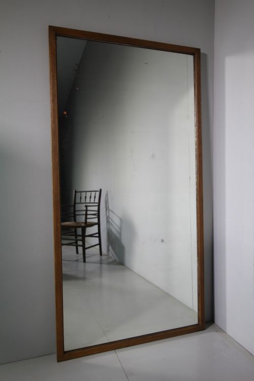 Large Edwardian Antique Oak Shop Fitting Mirror