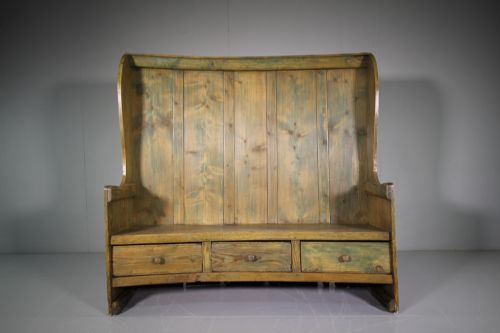 Georgian Antique Pine High Back Settle Seat