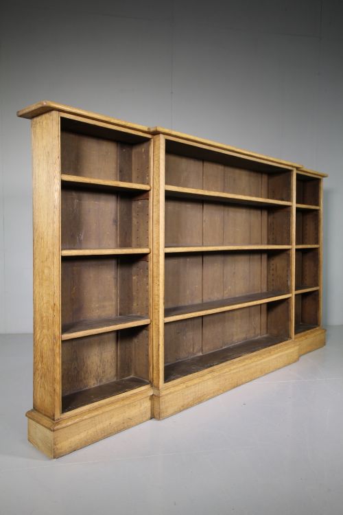 19th Century Antique Breakfront Oak Open Bookcase