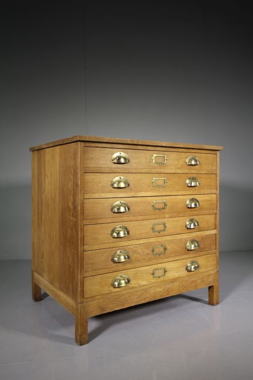 1920'S Solid Oak Plan Chest of Drawers