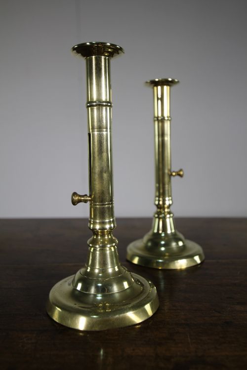 Pair of Georgian Antique Push Up Brass Candlesticks