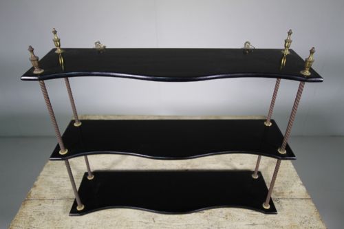 English Ebonised & Brass Antique Wall Shelf