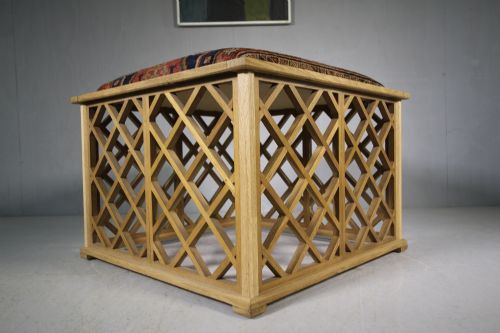 Large Antique Oak & Kelim Stool