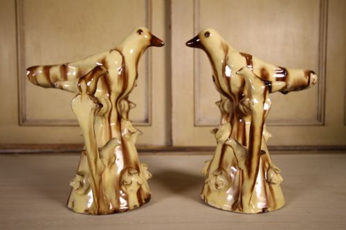 Rare Pair of Georgian Large Halifax Antique Slipware Bird Whistles