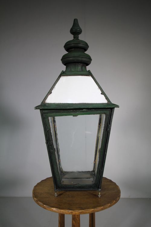 Tall 19th Century Antique Copper & Milk Glass Lantern
