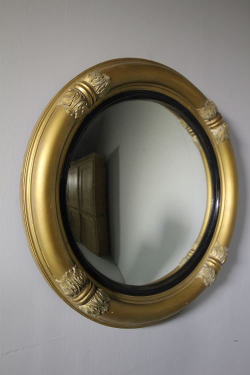 English 19th Century Antique Gilt Convex Mirror