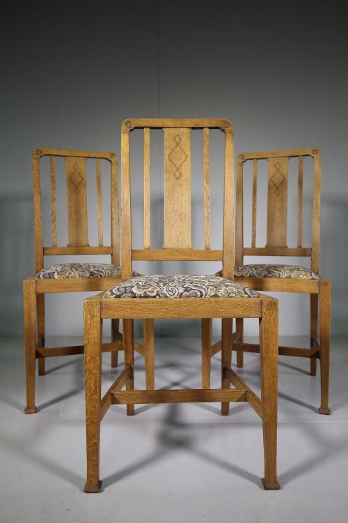 Set of Four Antique Oak Dining Chairs by Shoolbred London