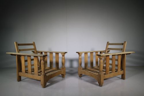 Pair of Edwardian Antique Oak Heals Reclining Armchairs