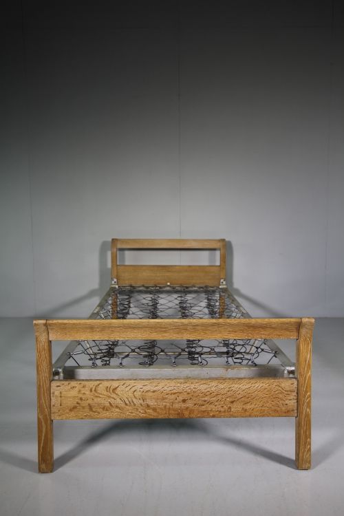 Edwardian Antique Heals Oak Single Bed & Base - Labelled