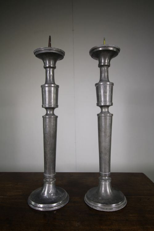 Pair of Large 19th Century Antique Pewter Candlesticks