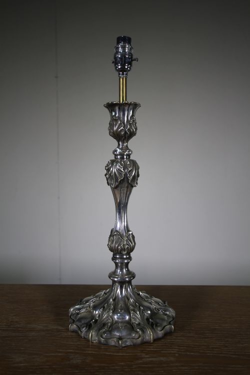 English Antique Silver Plate Table Lamp -Rewired