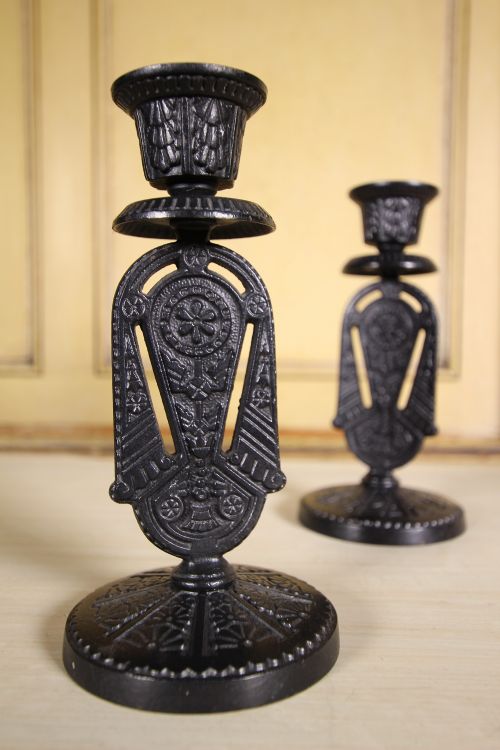 Pair of Aesthetic Antique Iron Candlesticks-very Dresser
