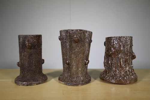 Set of Three Antique Earthenware Grotto Vases