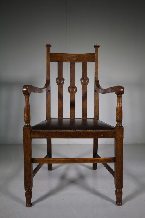 English Arts & Crafts Antique Oak Heart Armchair