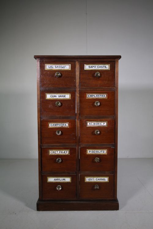 English Antique Mahogany Chemists Drug Run