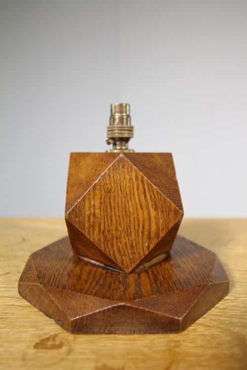 Heals of London Antique Oak Cube Table Lamp. Pat Tested
