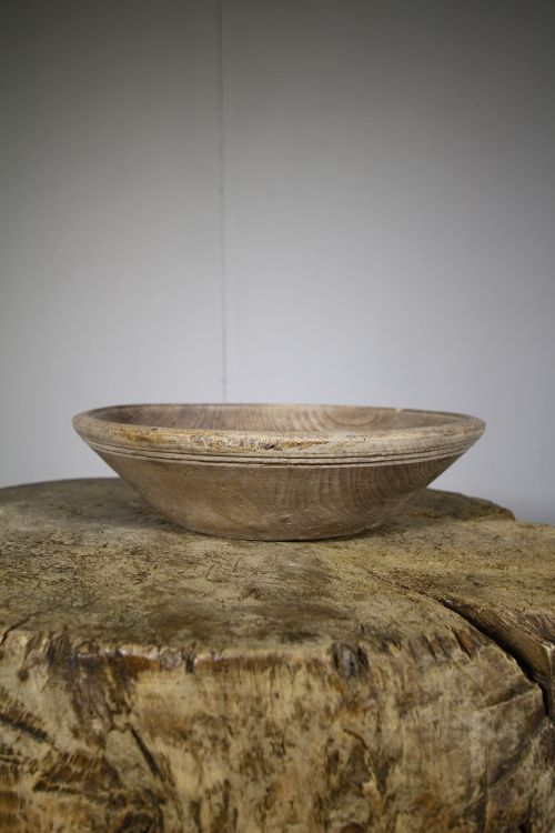 English Wooden Treen Antique Dairy Bowl
