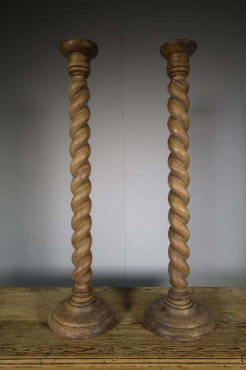 Tall True Pair of Antique Barley Twist Column Candlesticks