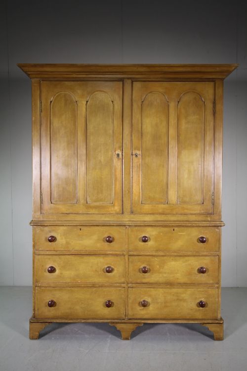 English Antique Painted Pine Housekeepers Cupboard