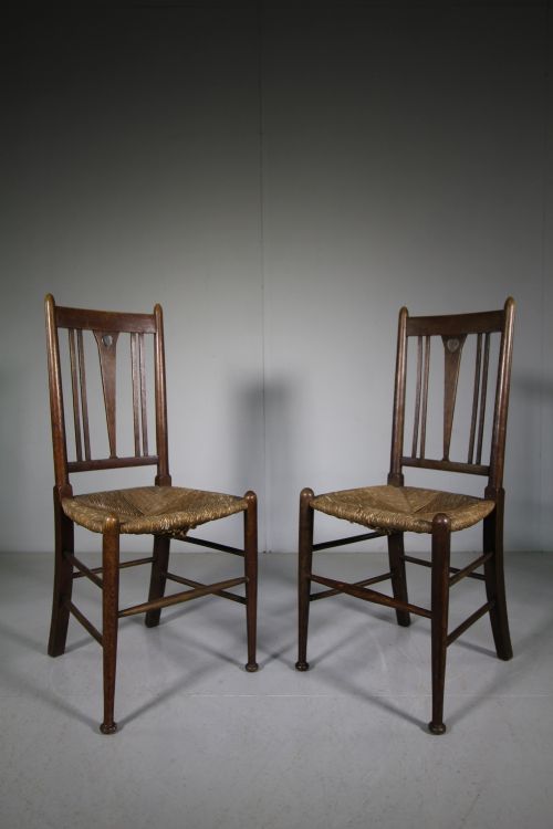 Pair of Arts & Crafts Antique Pewter Heart Chairs