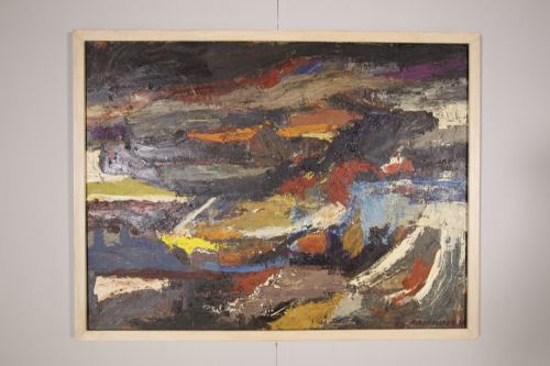 1960'S Large Vintage Abstract Oil Painting by Rasmussen