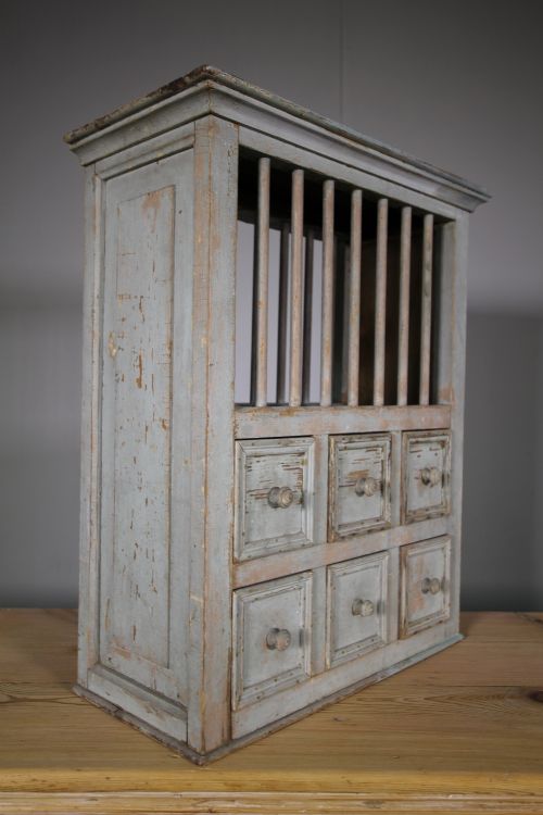 Antique Original Painted Pine Spice Drawers & Plate Rack