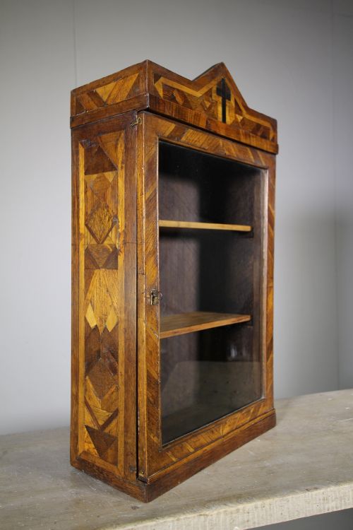 19th C Antique Specimen Wood Glazed Wall Cabinet