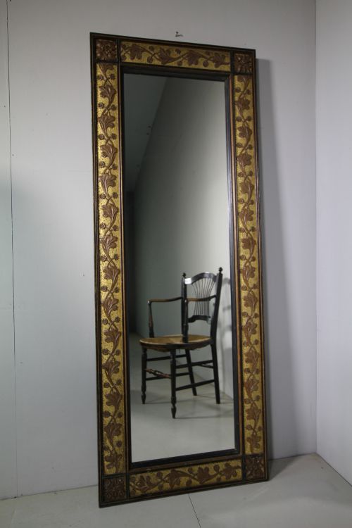 Large English Arts & Crafts Gilt Oak Antique Mirror