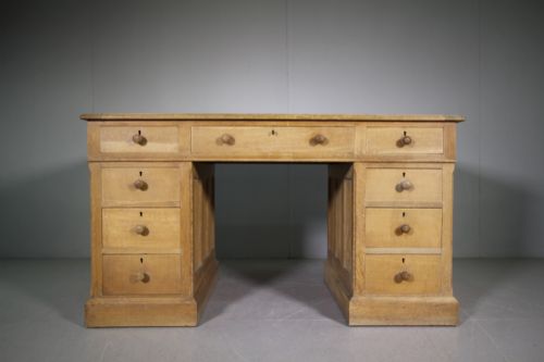1920'S Heals Oak Kneehole Desk & Heals Desk Chair
