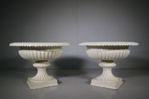 Pair of Large Scale English Antique Cast Iron Garden Urns