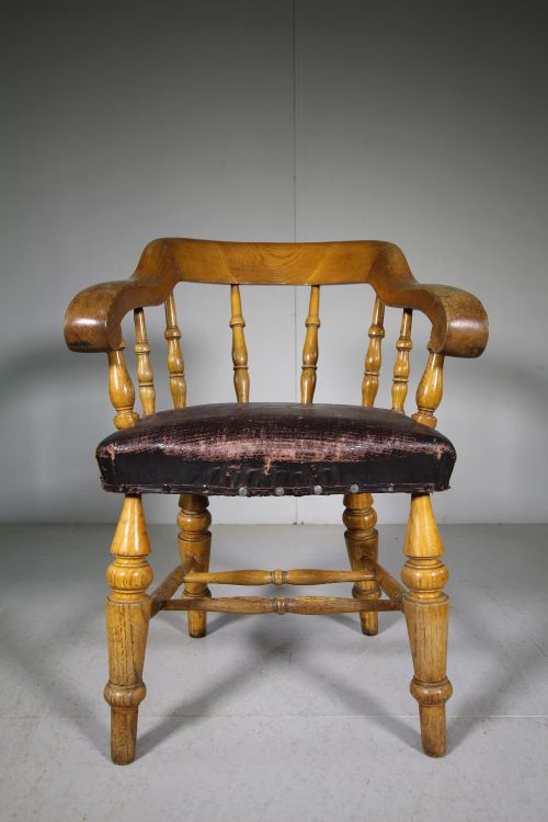 English Edwardian Antique Oak Office Armchair