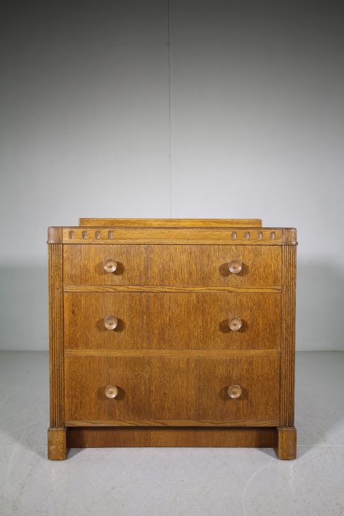 Heals 1930'S Odeon Oak Chest of Drawers-labelled