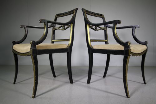 Pair of Original Painted & Gilt  Regency Antique Dining Chairs