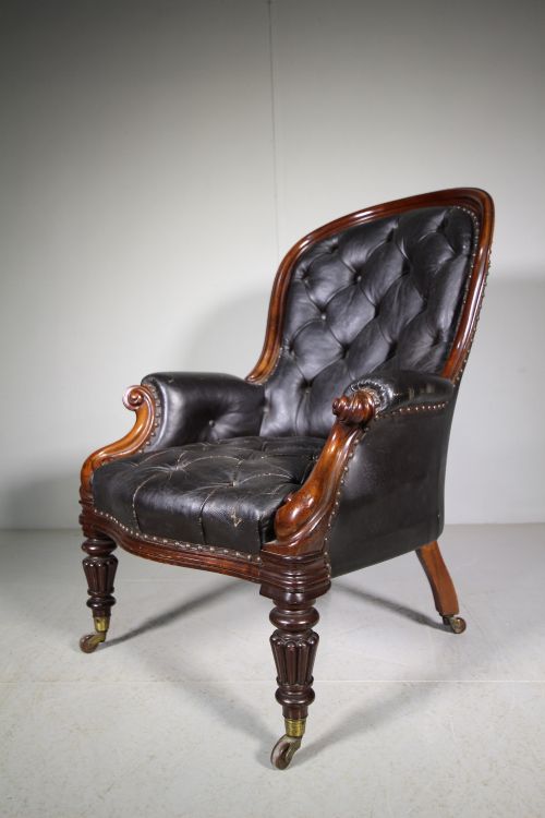 Beautiful 19th Century Antique Leather Library Armchair