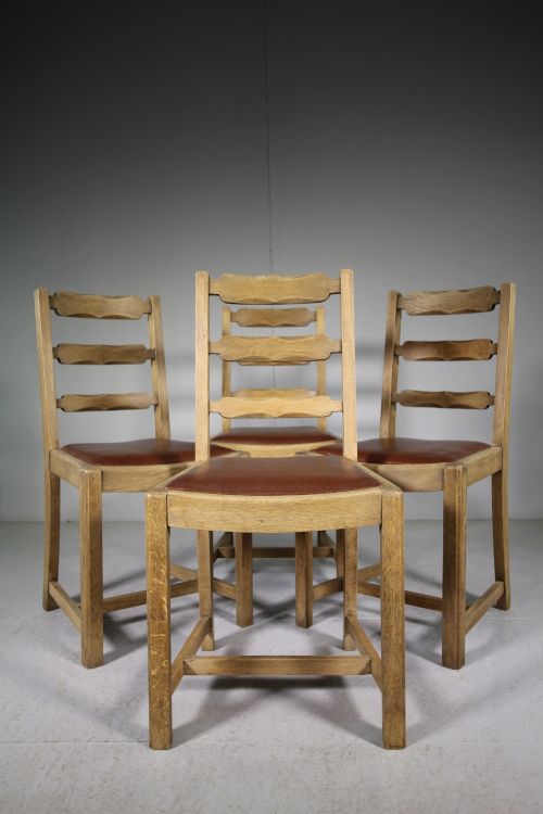 Set of Four Heals 1920'S Oak Dining Chairs - Labelled