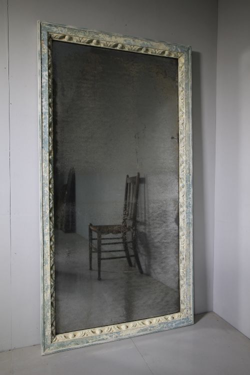 Large 18th Century Antique Carved & Painted Mirror