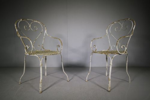 Pair of 1920'S Iron Garden Armchairs