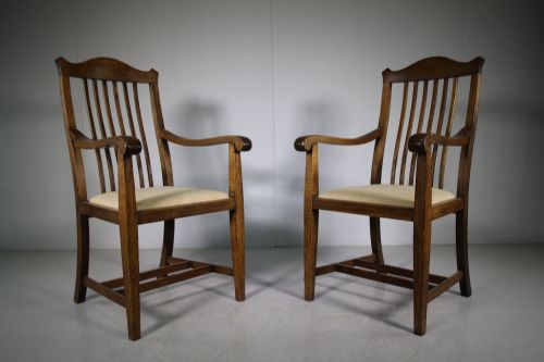 Large Pair of Antique Oak Carver Dining Armchairs