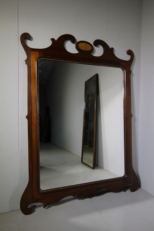 Very Large Edwardian Antique Shaped Mahogany Mirror