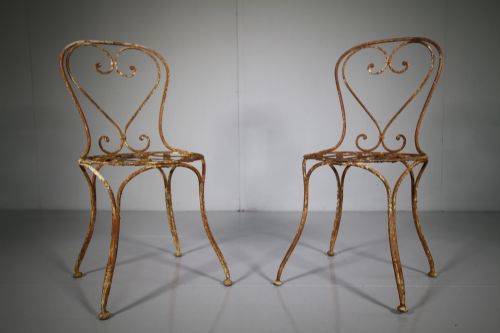 Pair of 19th Century Antique Iron Garden Chairs
