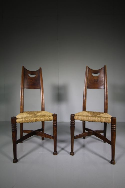 Rare Pair of George Walton Antique Oak Chairs